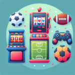 Et illustrert bilde som viser symboler av ulike gambling-sjangere: spilleautomat, fotball og eSports ikoner